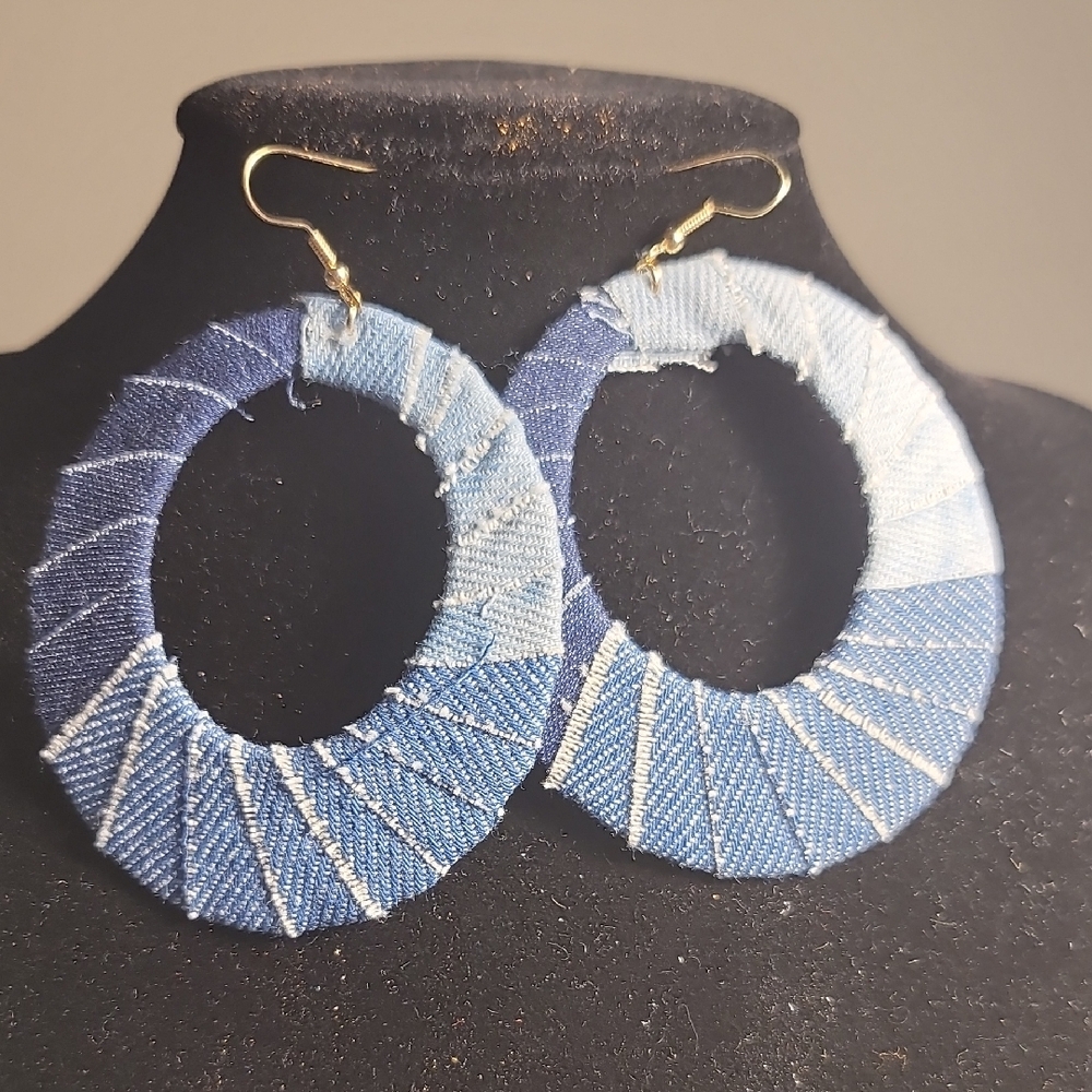 Blue Denim Hoop Earrings